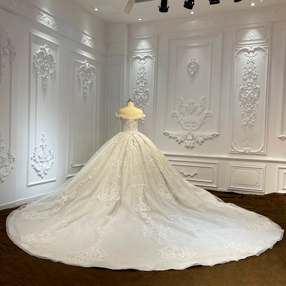 Off-Shoulder Princess Wedding Dress – Crystal Beaded Luxury Gown