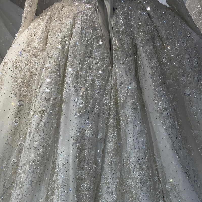 Luxury Beaded Long Sleeve Wedding Dress – Elegant Full Coverage Gown