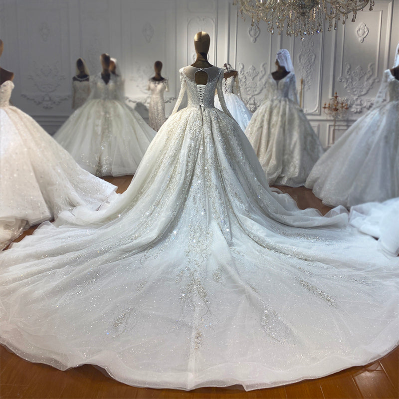 Luxury Beaded Long Sleeve Wedding Dress – Elegant Full Coverage Gown