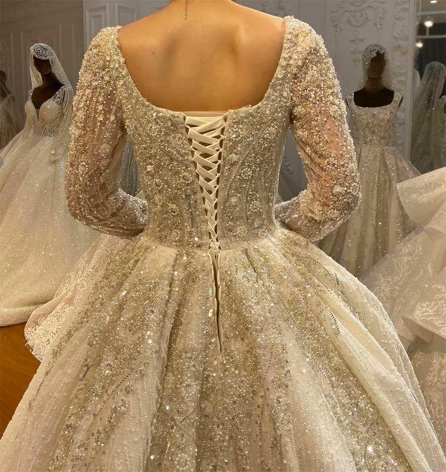 Stylish Satin Wedding Dress Long Sleeve & Train for Plus Sizes