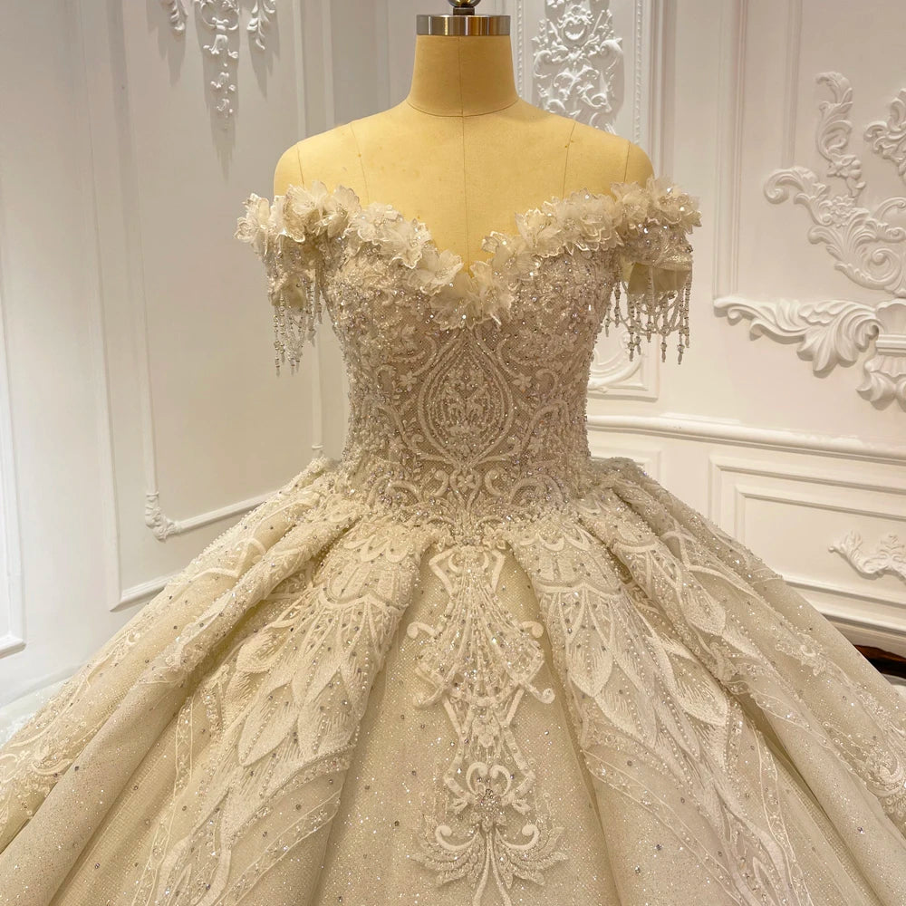 Off-Shoulder Princess Wedding Dress – Crystal Beaded Luxury Gown