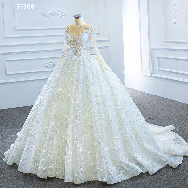 Jancember Long Sleeve Beading Applique Wedding Dresses for Bride