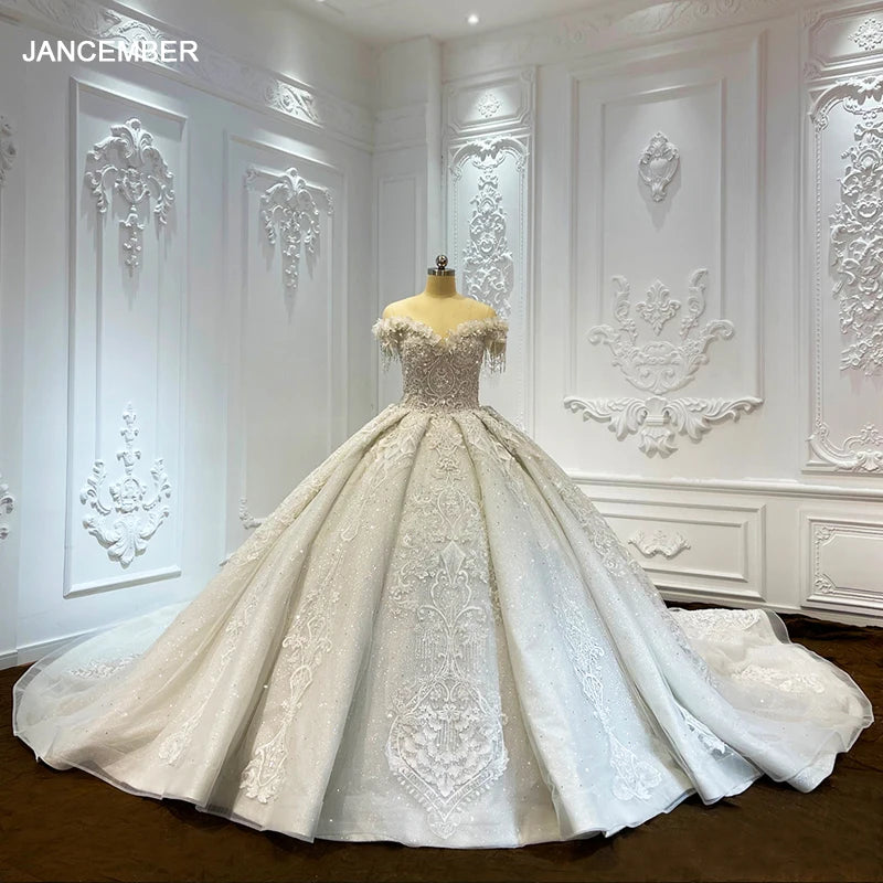 Off-Shoulder Princess Wedding Dress – Crystal Beaded Luxury Gown