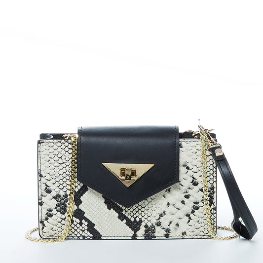SUSU the Mary Small Crossbody Leather Purse Black Snakeskin Pattern