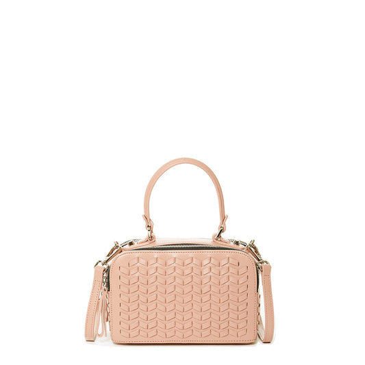 SUSU Woven Leather Crossbody Bag Pink Purse Women's Handbag