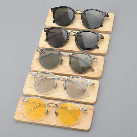 Transparent Japanese Handmade Medium Gold Pure Titanium Polarized Sunglasses
