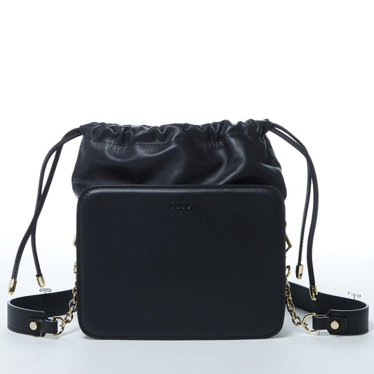 SUSU the Patricia Black Leather Purse Drawstring