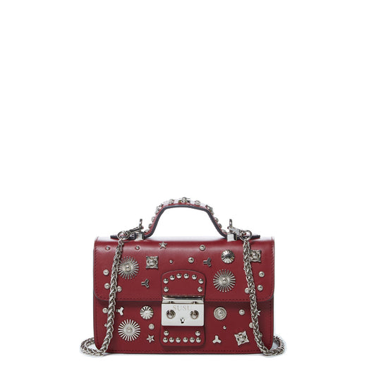 SUSU the Hollywood Studded Leather Crossbody Bag Burgundy
