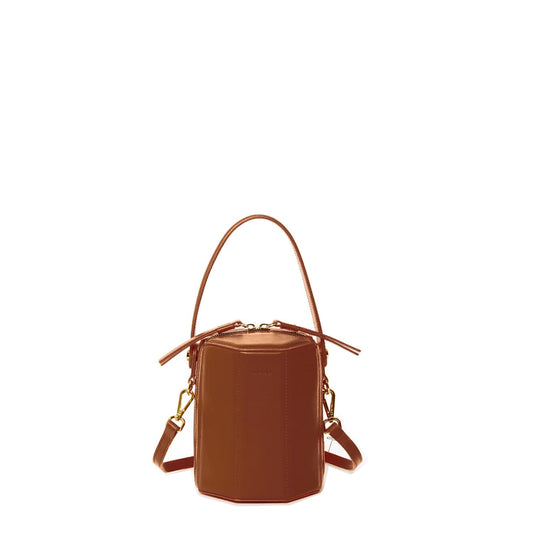 SUSU Brown Leather Bucket Bag Small Crossbody Purse Women's Handbag